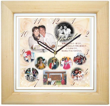 【単品】基本サイズ・メイプル木枠時計＜結婚式両親のプレゼント・披露宴の記念品・贈り物に人気の『しあわせの時計』＞