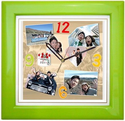 【単品】基本サイズ・カラー木枠時計【ハッピーグリーンアップル】＜結婚式両親のプレゼント・披露宴の記念品・贈り物に人気の『しあわせの時計』＞