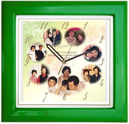 【単品】基本サイズ・カラー木枠時計【クローバーグリーン】＜結婚式両親のプレゼント・披露宴の記念品・贈り物に人気の『しあわせの時計』＞