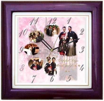 【単品】基本サイズ・カラー木枠時計【パールグレープ】＜結婚式両親のプレゼント・披露宴の記念品・贈り物に人気の『しあわせの時計』＞