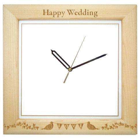 【柄結び】基本サイズ・メイプル木枠＜ラブバード＞＜結婚式両親のプレゼント・披露宴の記念品・贈り物に人気の『しあわせの時計』＞
