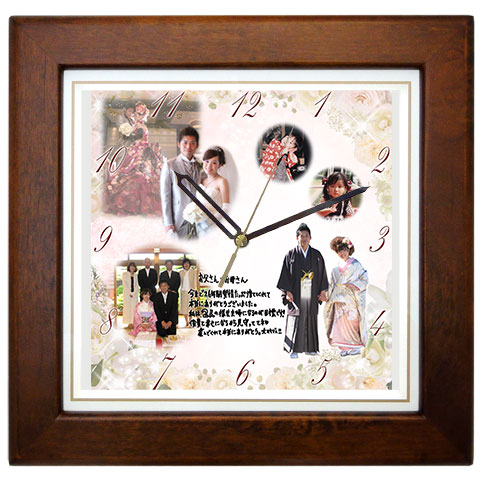 【単品】基本サイズ・こげ茶木枠時計＜結婚式両親のプレゼント・披露宴の記念品・贈り物に人気の『しあわせの時計』＞
